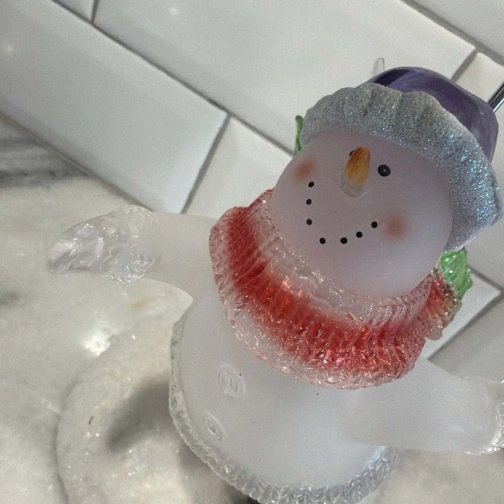 Vintage * Ice Skating Snowman Votive Tea Light Lamp Style * Frosted  Glass 001